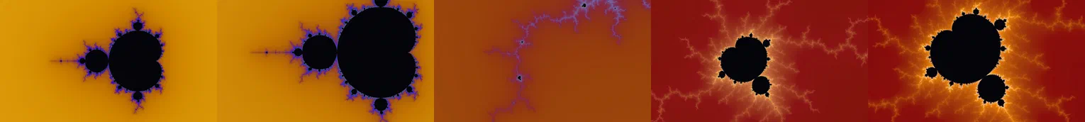 Five frames across one move, the palette changing from ember to fire